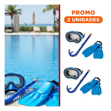 PACK2 SET DE AGUA AZUL PARA NINOS CON GAFAS TUBO Y ALETAS