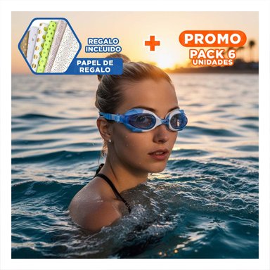 PACK6 VISOR CELESTE Y BLANCO PARA NATACION INFANTIL Y+PAPEL REGALO