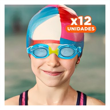 PACK12 VISOR DE NATACION CELESTE Y AMARILLO PARA NINOS AJUSTE MANEJABLE