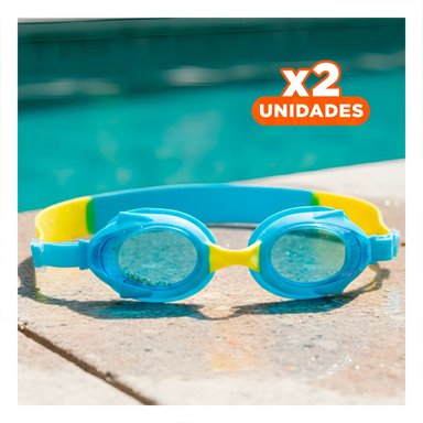 PACK2 LENTES ACUATICOS CELESTE Y AMARILLO PARA NINOS PISCINA ESCOLAR Y+REGALO STICKER