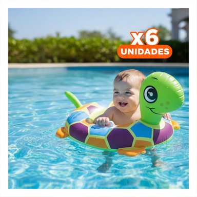 PACK6 COLLAR INFLABLE INFANTIL TIPO TORTUGA PARA BEBE PARA RELAJO EN PISCINA Y+REGALO STICKER