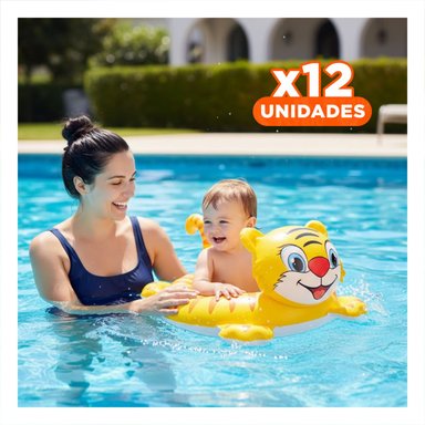 PACK12 FLOTADOR TIPO ANIMAL CON FORMA DE TIGRE Y ASA PARA BEBE PARA PISCINA FAMILIAR