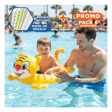 PACK6 FLOTADOR CIRCULAR INFANTIL CON FORMA DE TIGRE Y ASA PARA DIVERSION Y+PAPEL REGALO