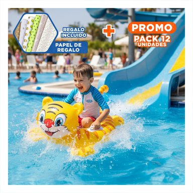 PACK12 INFLABLE INFANTIL CON FORMA DE TIGRE Y ASA PARA JUEGOS ACUATICOS Y+PAPEL REGALO