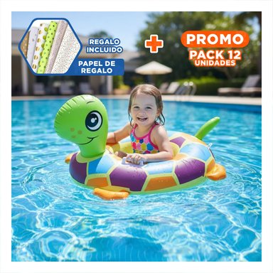 PACK12 ARO INFLABLE CON DISENO DE TORTUGA PARA BEBE PARA JUEGOS RECREATIVOS Y+PAPEL REGALO