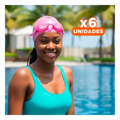 PACK6 KIT ROSADO DE LENTES Y GORRO PARA NATACION EN PISCINA Y+REGALO STICKER