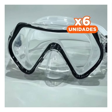 PACK6 MASCARA ACUATICA NEGRO CON VIDRIO NITIDO PARA ESNORKELING Y+REGALO STICKER