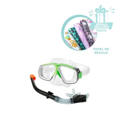 PACK3 SET DE EQUIPO PARA BUCEAR EN VERDE Y+PAPEL DE REGALO