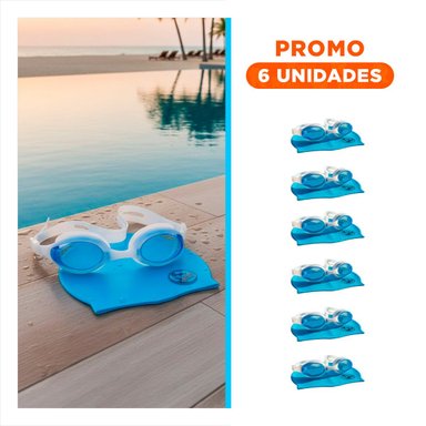 ESTUCHE6 COMBO DE NATACION CELESTE CON LENTES Y GORRO PARA ENTRENAMIENTO