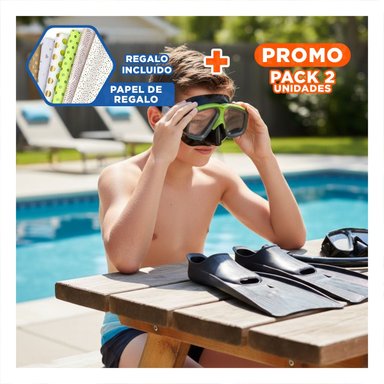 PACK2 KIT DE ESNORKEL 3PCS CON MASCARA TUBO Y ALETAS PARA USO EN AGUA Y+PAPEL REGALO