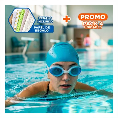 ESTUCHE4 ESTUCHE CELESTE DE LENTES Y GORRO PARA PRACTICA EN AGUA Y+PAPEL REGALO