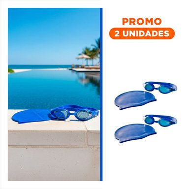PACK2 SET ACUATICO AZUL DE LENTES Y GORRO PARA USO ESCOLAR EN PISCINA