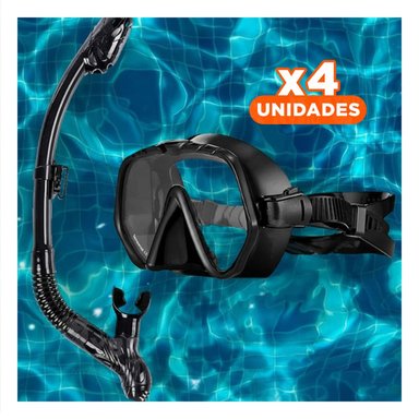 PACK4 MASCARA DE BUCEO NEGRO CON VIDRIO TEMPLADO PARA PRACTICA EN MAR