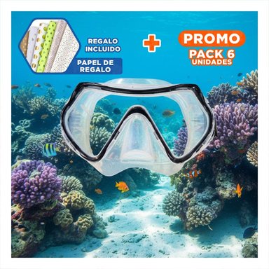 PACK6 GAFAS ACUATICAS NEGRO CON VIDRIO NITIDO PARA BUCEO EN AGUA Y+PAPEL REGALO
