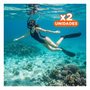PACK2 SET DE BUCEO 3 PCS TALLA M CON ALETAS LENTES Y SNORKEL PARA PLAYA Y+REGALO STICKER