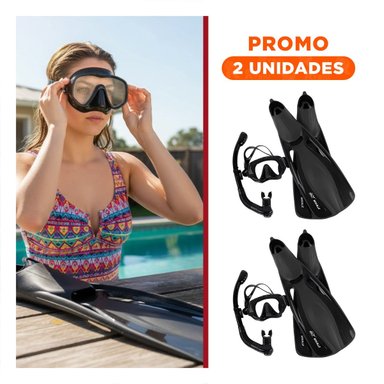 PACK2 COMBO DE NATACION Y BUCEO 3 PCS TALLA M CON ALETAS LENTES Y SNORKEL PARA AGUA - 1