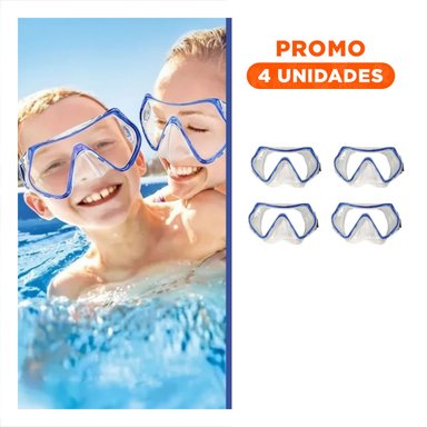 PACK4 LENTES ACUATICOS AZUL CON VIDRIO NITIDO PARA BUCEO Y+REGALO STICKER