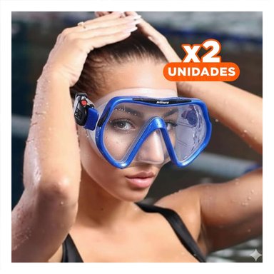 PACK2 GAFAS DE BUCEO AZUL CON LENTE DE VIDRIO PARA PRACTICA CONTINUA Y+REGALO STICKER
