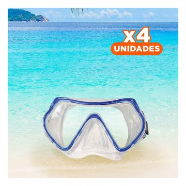 PACK4 MASCARA DE BUCEO AZUL CON LENTE DE VIDRIO PARA ACTIVIDAD RECREATIVA
