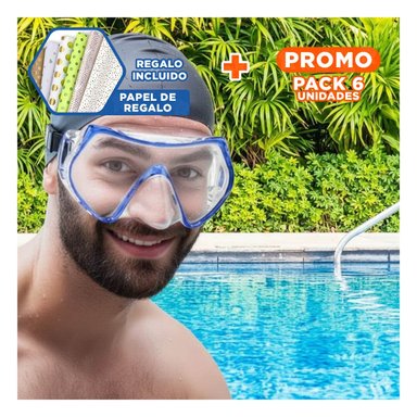 PACK6 GAFAS ACUATICAS AZUL CON VIDRIO TRANSPARENTE PARA USO SUBMARINO Y+PAPEL REGALO