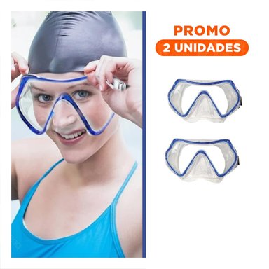 PACK2 LENTES DE BUCEO AZUL CON LENTE DE VIDRIO PARA AJUSTE COMODO