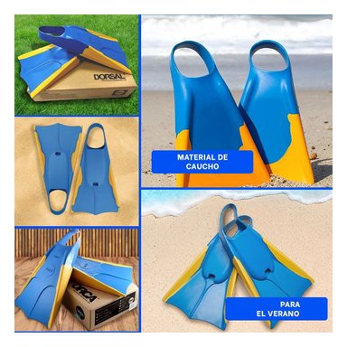 SET DE NATACION ORCA CON ALETAS DE CAUCHO FUNCIONAL AZUL AMARILLO Y+POST IT