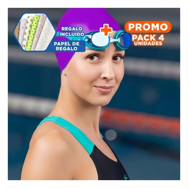 PACK4 GORRO DE SILICONA PARA NATACION RECREATIVA Y CONTINUA Y+PAPEL REGALO