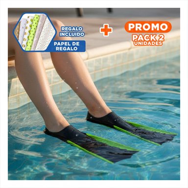PACK2 ELEMENTO ACUATICO ORCA CON ALETAS DE CAUCHO SEGURO NEGRO VERDE Y+PAPEL REGALO