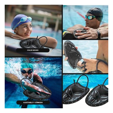 PACK3 MANOPLA DE NATACION PARA ENTRENAMIENTO EN NEGRO - 3