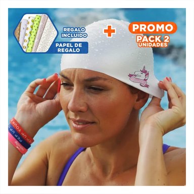 PACK2 EQUIPO LIGERO PARA PISCINA INFANTIL CON GORRO BLANCO DE SILICONA Y+PAPEL REGALO