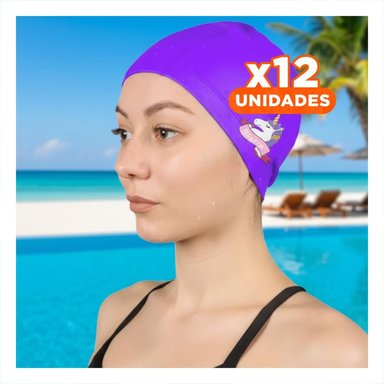PACK12 GORRO DE SILICONA LILA PARA PISCINA INFANTIL