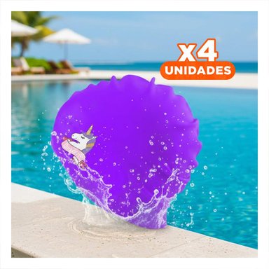 PACK4 GORRO DE SILICONA PARA PISCINA CON DISENO LLAMATIVO