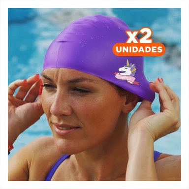 PACK2 GORRO DECORATIVO PARA PISCINA CON DISENO UNICORNIO Y+REGALO STICKER