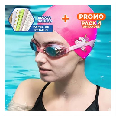 PACK4 GORRO DE NATACION PARA PISCINA CON ESTILO INFANTIL Y+PAPEL REGALO