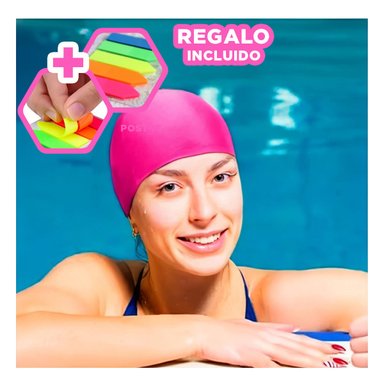 PACK3 GORRO DE NATACION EN ROSADO Y+BANDERITAS ADHESIVAS