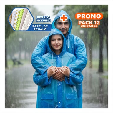PACK12 IMPERMEABLE PRACTICO PARA USO DIARIO CON CAPUCHA AJUSTABLE Y+PAPEL REGALO - 1