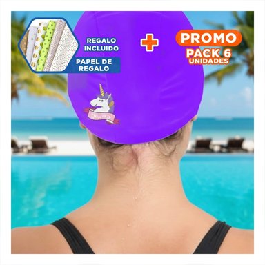 PACK6 GORRO DE NATACION PARA PISCINA CON ESTILO INFANTIL Y+PAPEL REGALO
