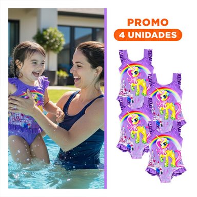 PACK4 ATUENDO DE NATACION PARA NINAS LILA CON DISENO MODERNO Y+REGALO STICKER