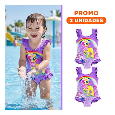 PACK2 CONJUNTO DE NATACION PARA NINAS COLOR LILA CON ESTILO COMODO