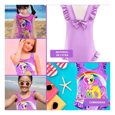 CONJUNTO DE NATACION PARA NINAS EN LILA CON ESTILO FUNCIONAL Y+POST IT