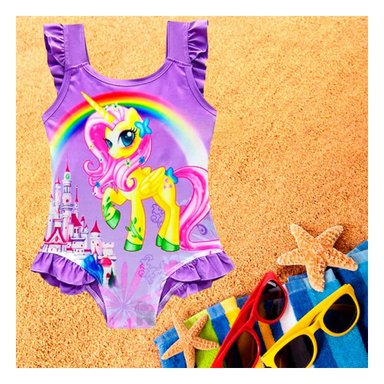 CONJUNTO PARA NADAR DE NIÑAS LILA Y+BANDERITAS ADHESIVAS - 4