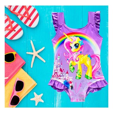 INDUMENTARIA DE NATACION PARA NINAS LILA CON DISENO FUNCIONAL