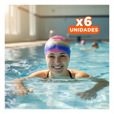 PACK6 CUBIERTA DE CABEZA PARA NATACION ELASTICA AJUSTE COMODO Y+REGALO STICKER