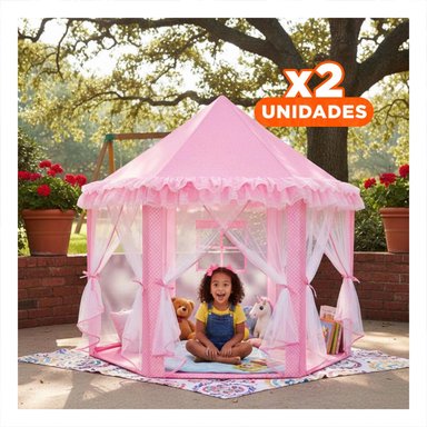 PACK2 REFUGIO DE NIÑA DE CAMPO DE TUL MG-H812 ROSADO PARA JUEGOS INFANTILES Y+REGALO STICKER