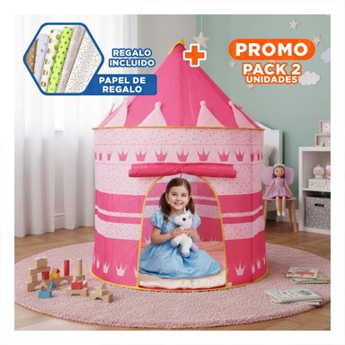 PACK2 TIENDA PORTATIL DE NIÑA DE CAMPO MG-LZ801 ROSADO PARA CAMPING Y JUEGOS Y+PAPEL REGALO
