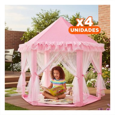 PACK4 PABELLON DE NIÑA DE CAMPO DE TUL MG-H812 ROSADO PARA AVENTURAS AL AIRE LIBRE