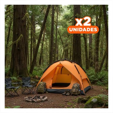 PACK2 TOLDO ALTA MONTAÑA AUTOMATICA 4 PERSONAS ANARANJADO PARA CAMPING Y+REGALO STICKER