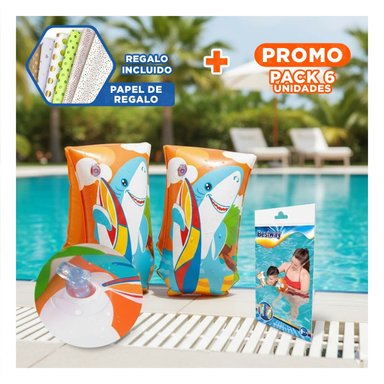 PACK6 BRAZALETES INFANTILES ANIMALES ACUATICOS TIBURON 32102 Y+PAPEL REGALO