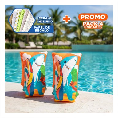 PACK4 FLOTADORES ANIMALES ACUATICOS TIBURON 32102 PARA ACTIVIDADES EN PISCINA Y+PAPEL REGALO
