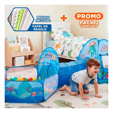 PACK2 TIENDA COMPACTA DE NIÑO DE CAMPO 3 PIEZAS MG-16335 EB CELESTE PARA JUEGOS Y+PAPEL REGALO